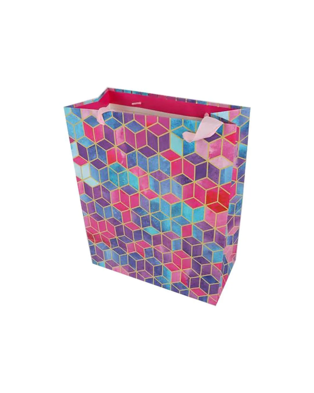 Gift Bag, 3D Tile Print, Small, Paper Bag, Multicolor, Paper, Set of 3