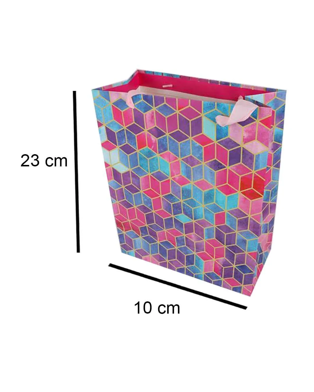 Gift Bag, 3D Tile Print, Small, Paper Bag, Multicolor, Paper, Set of 3