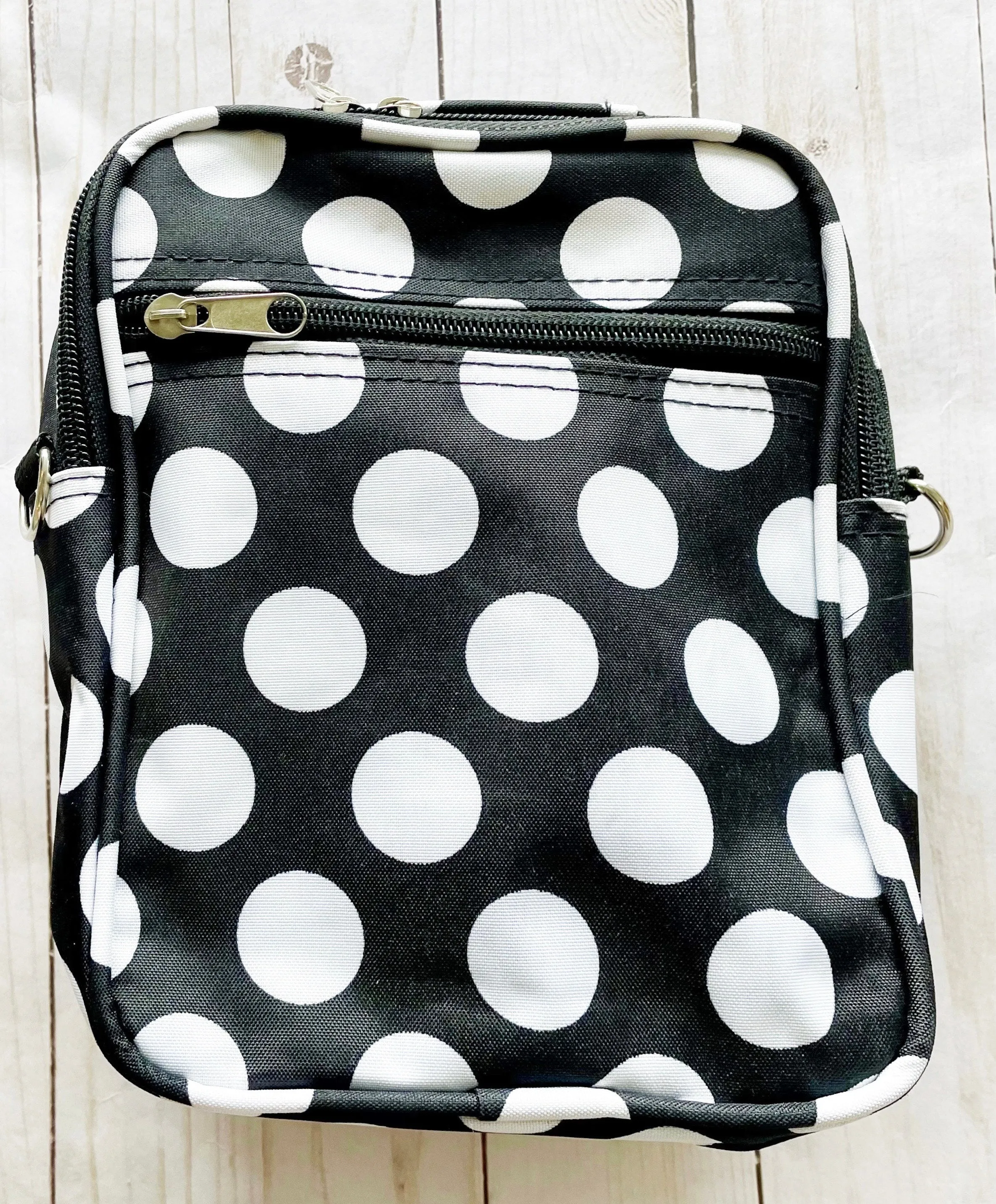 Gift for: Teen/College/Mom /Working Gal:  black Polka Dot Messanger bag purse