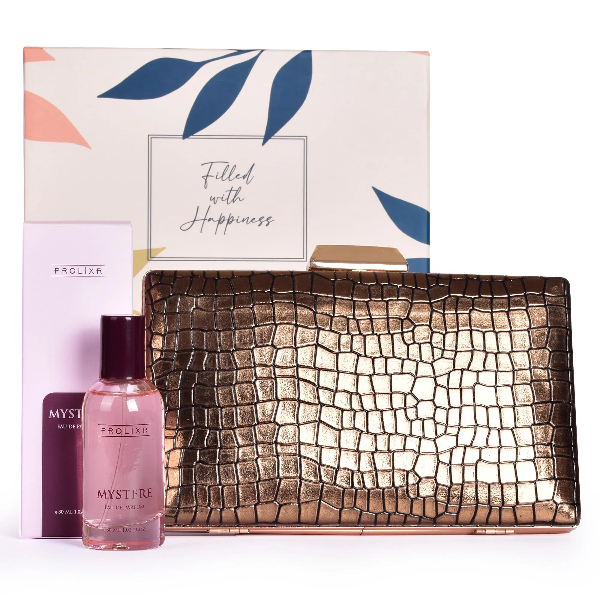 Gleevers Chic & Fragrant Gift for Women | Gift Box pack of 2 with Perfume (30 ml) & Golden Sling Bag | Birthday Gift, Anniversary Gift, Valentine Gift, Secret Santa Gifts