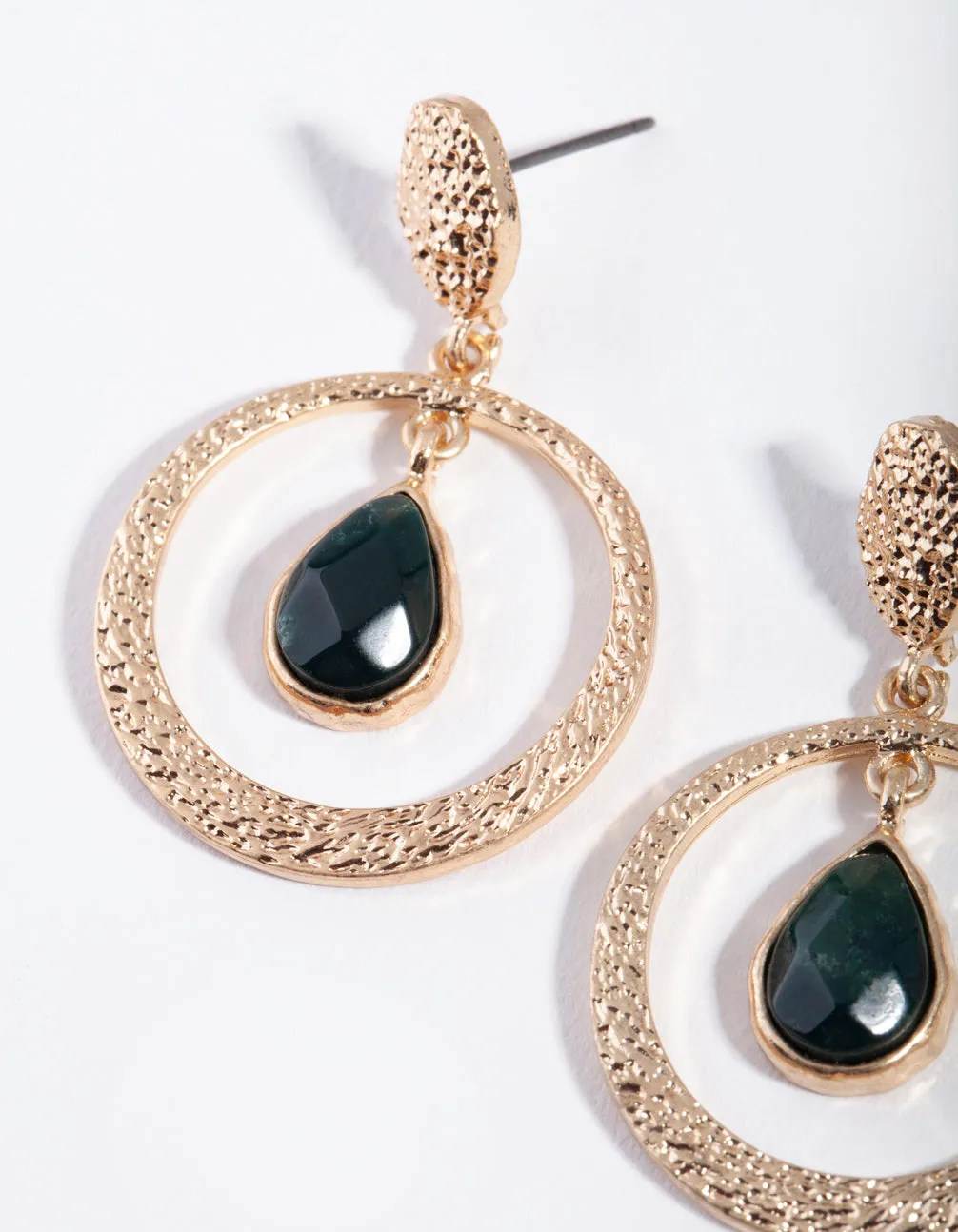 Gold Green Mix Bead Drop Earrings