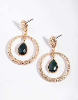 Gold Green Mix Bead Drop Earrings