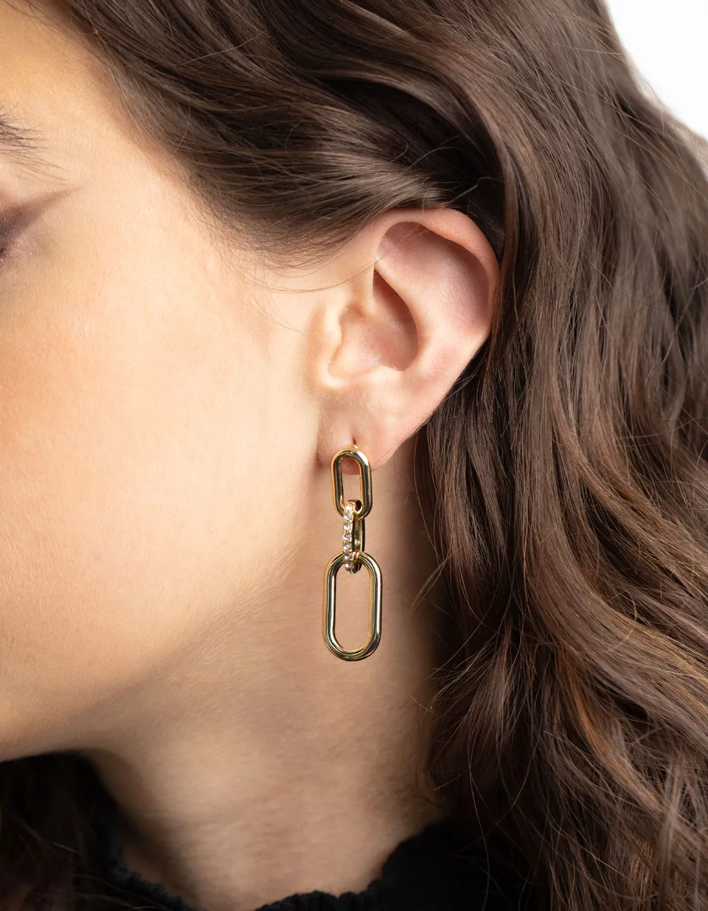 Gold Plated Diamante Drop Earrings