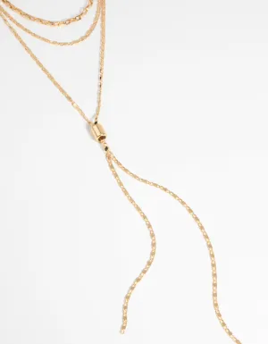 Gold Plated Layered Lariat Necklace