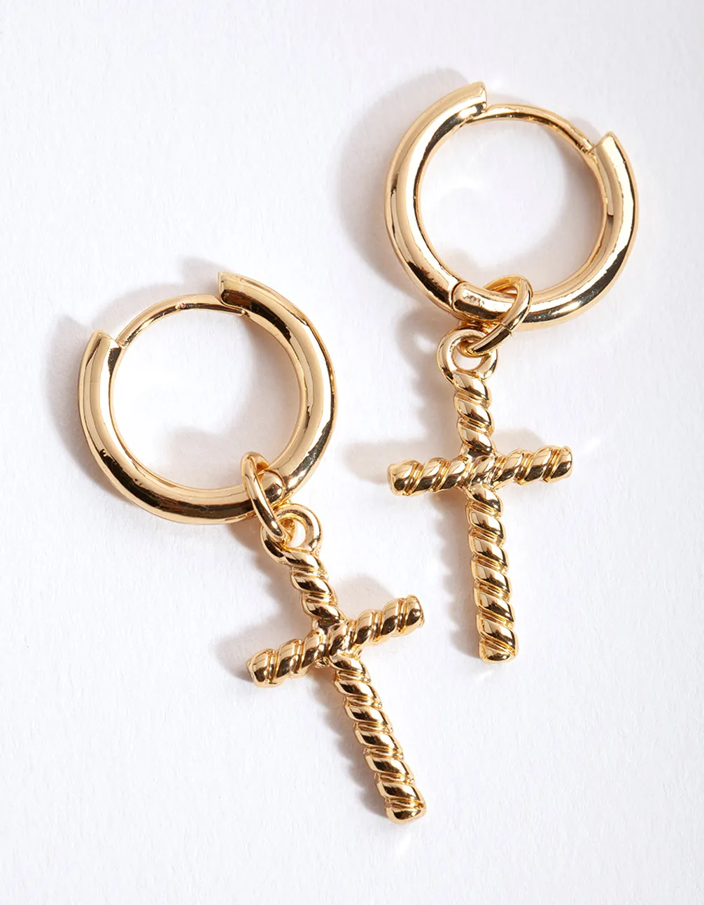 Gold Twist Cross Huggie Earrings