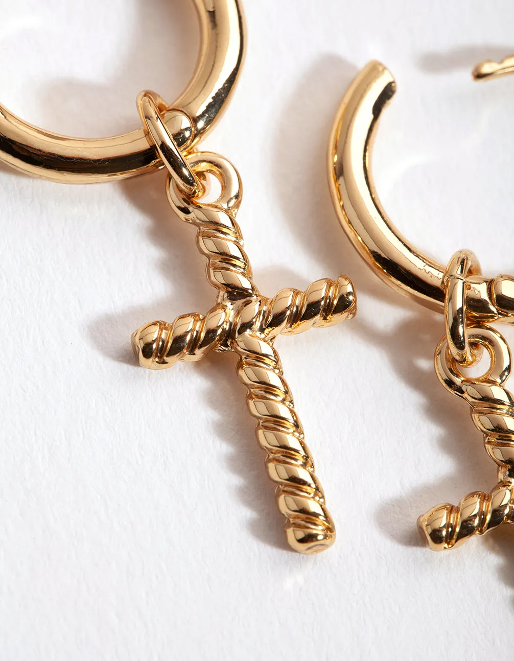 Gold Twist Cross Huggie Earrings