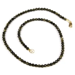 Golden Obsidian 4mm Faceted Round Necklace with Gold Filled Lobster Clasp