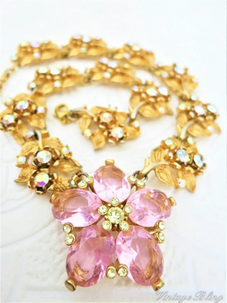 Gorgeous Glamorous Pink Flower Necklce