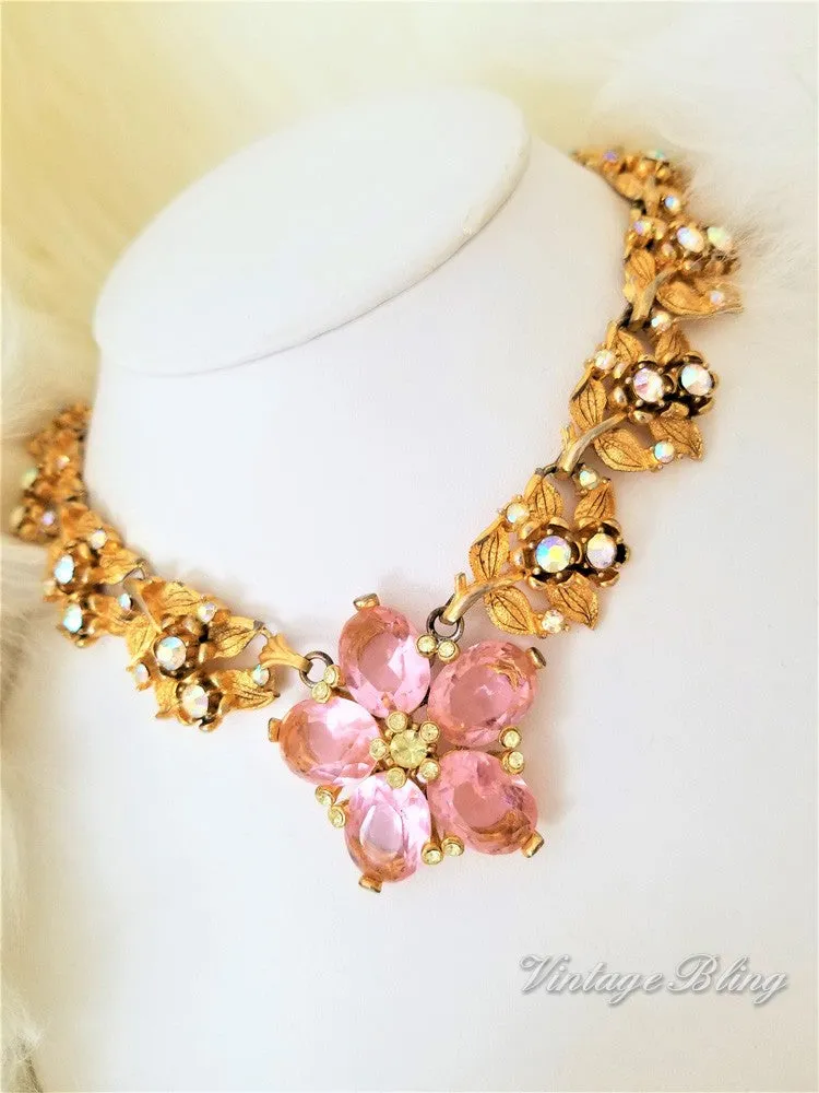 Gorgeous Glamorous Pink Flower Necklce