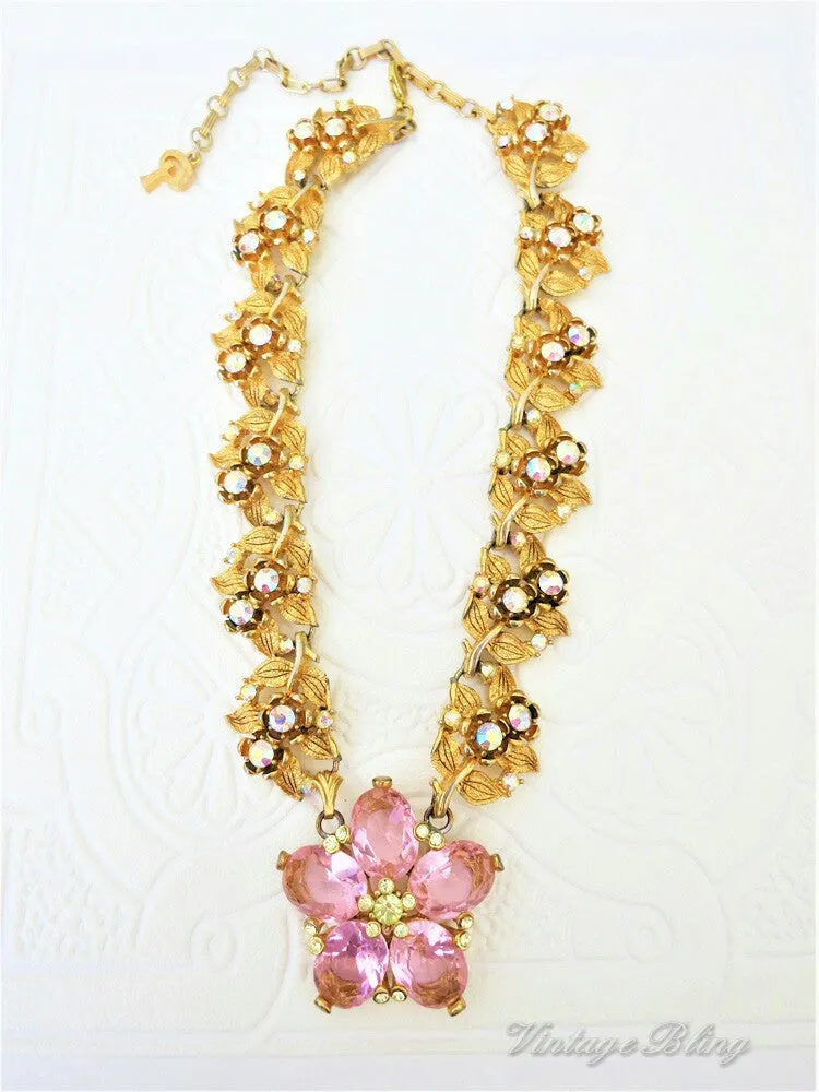 Gorgeous Glamorous Pink Flower Necklce