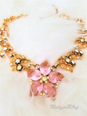 Gorgeous Glamorous Pink Flower Necklce
