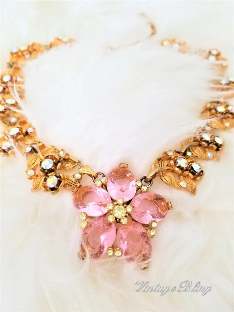 Gorgeous Glamorous Pink Flower Necklce