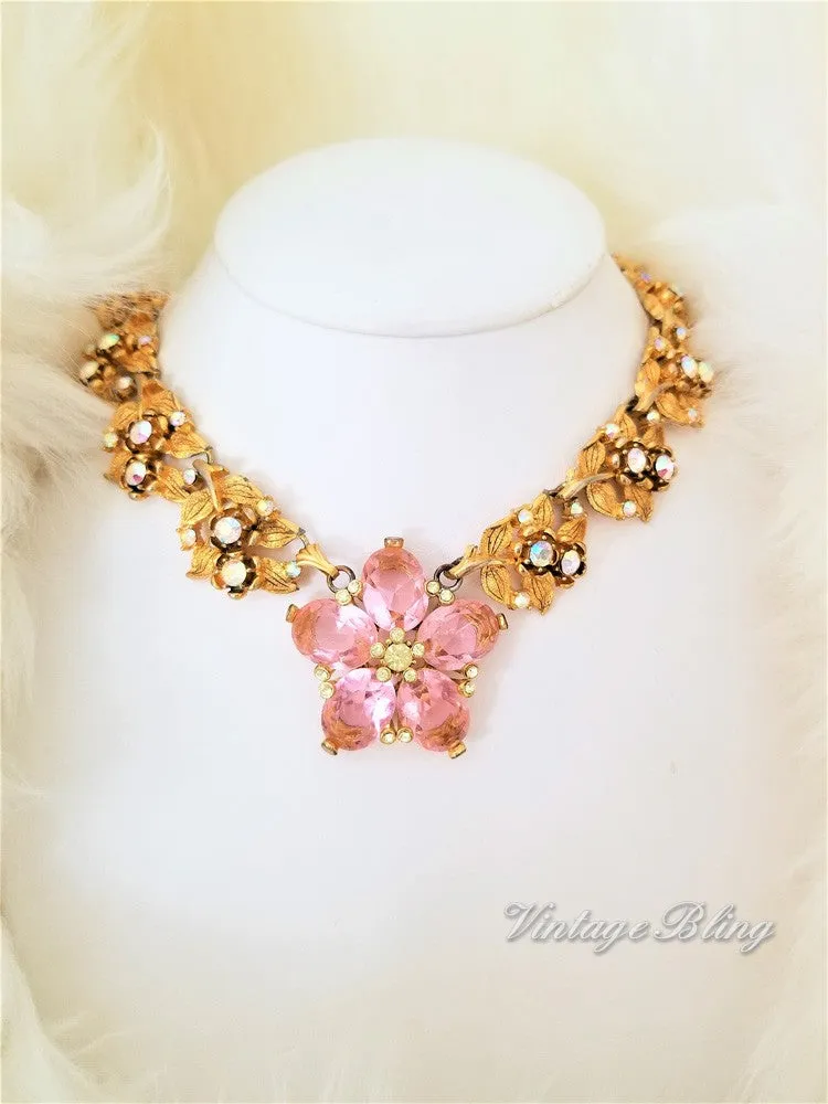 Gorgeous Glamorous Pink Flower Necklce