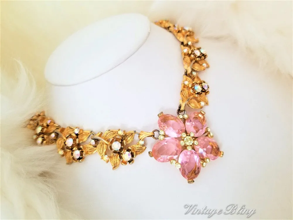 Gorgeous Glamorous Pink Flower Necklce
