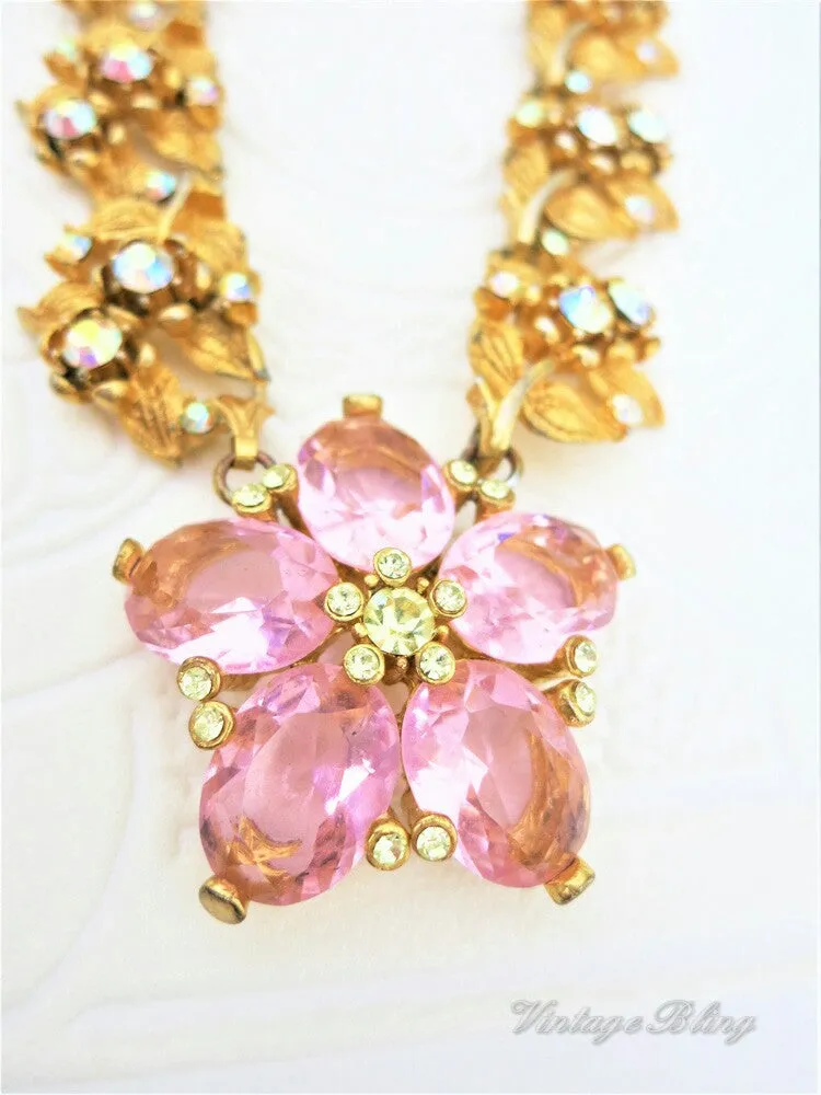 Gorgeous Glamorous Pink Flower Necklce
