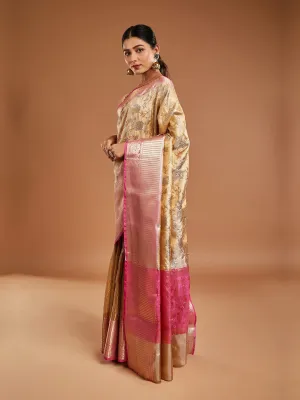 Gorgeous Gold and Pink Border Tissue Saree
