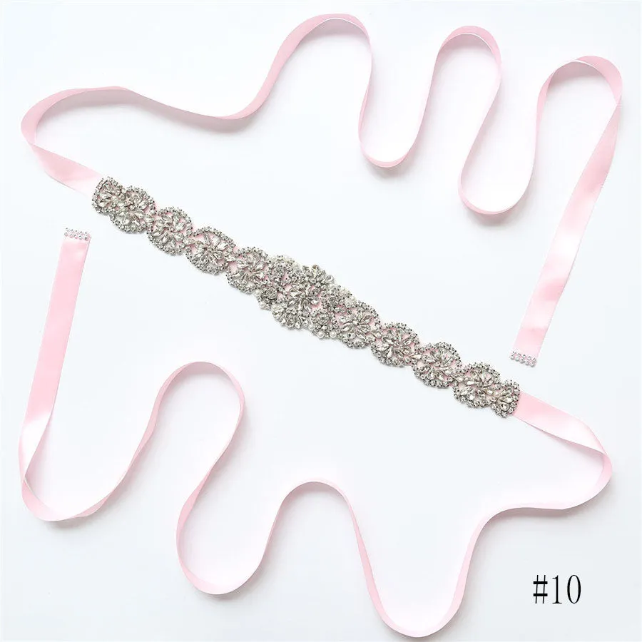Gorgeous Long Crystal Sashes with Ribbon A02