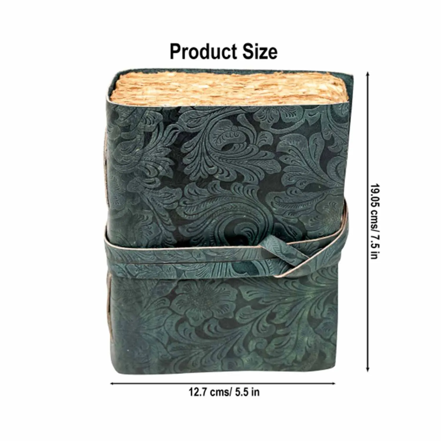 Green Floral Medieval Leather Journal with Antique Paper
