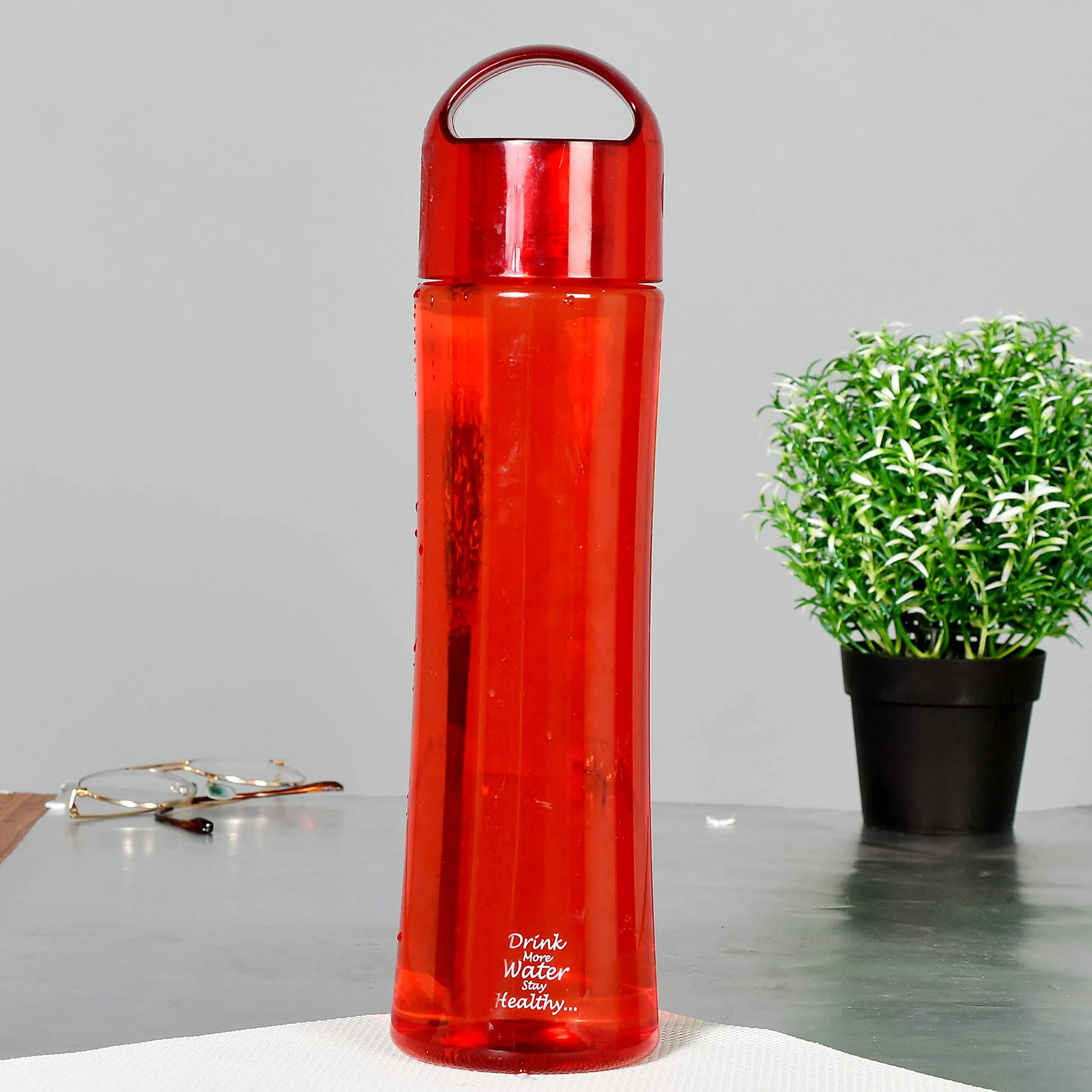 Heart Home Plastic Water Bottle- 1 Litre, Pack of 4 (Red & Grey)