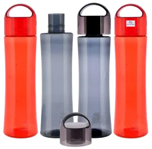 Heart Home Plastic Water Bottle- 1 Litre, Pack of 4 (Red & Grey)
