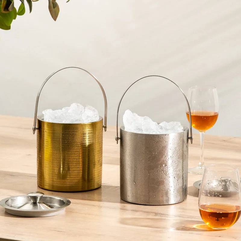 Ice Bucket with Lid and Tongs - Stainless Steel