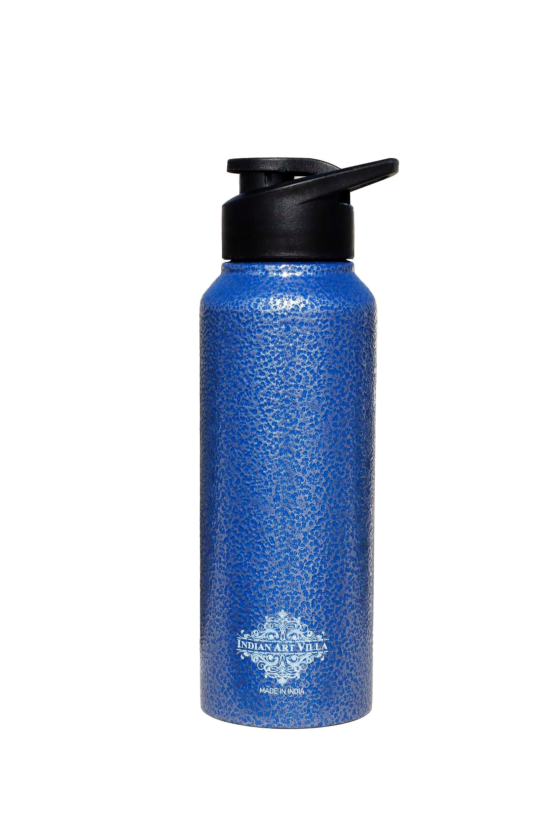 Indian Art Villa Steel Flat  Bottle With Sipper Cap Antique Blue 750 ML