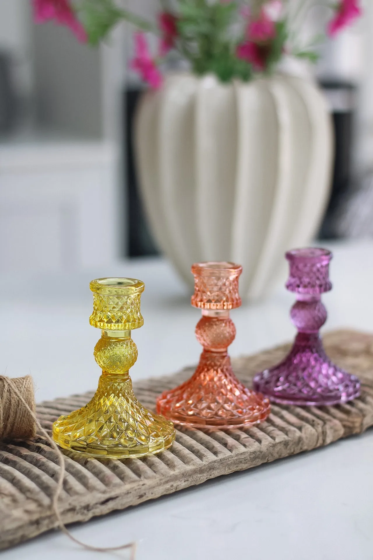 Indigo Short Textured Glass Candle Holder