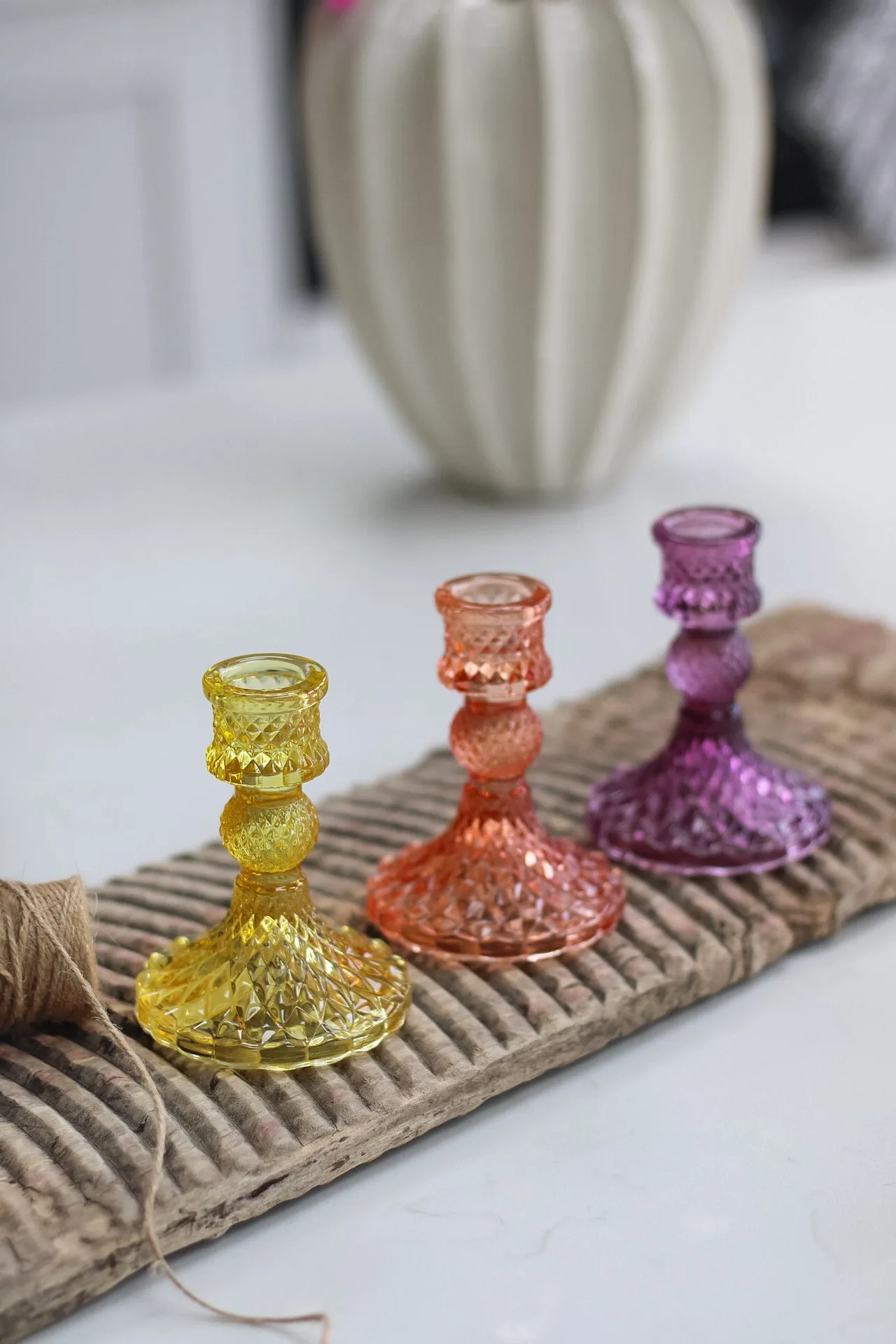 Indigo Short Textured Glass Candle Holder