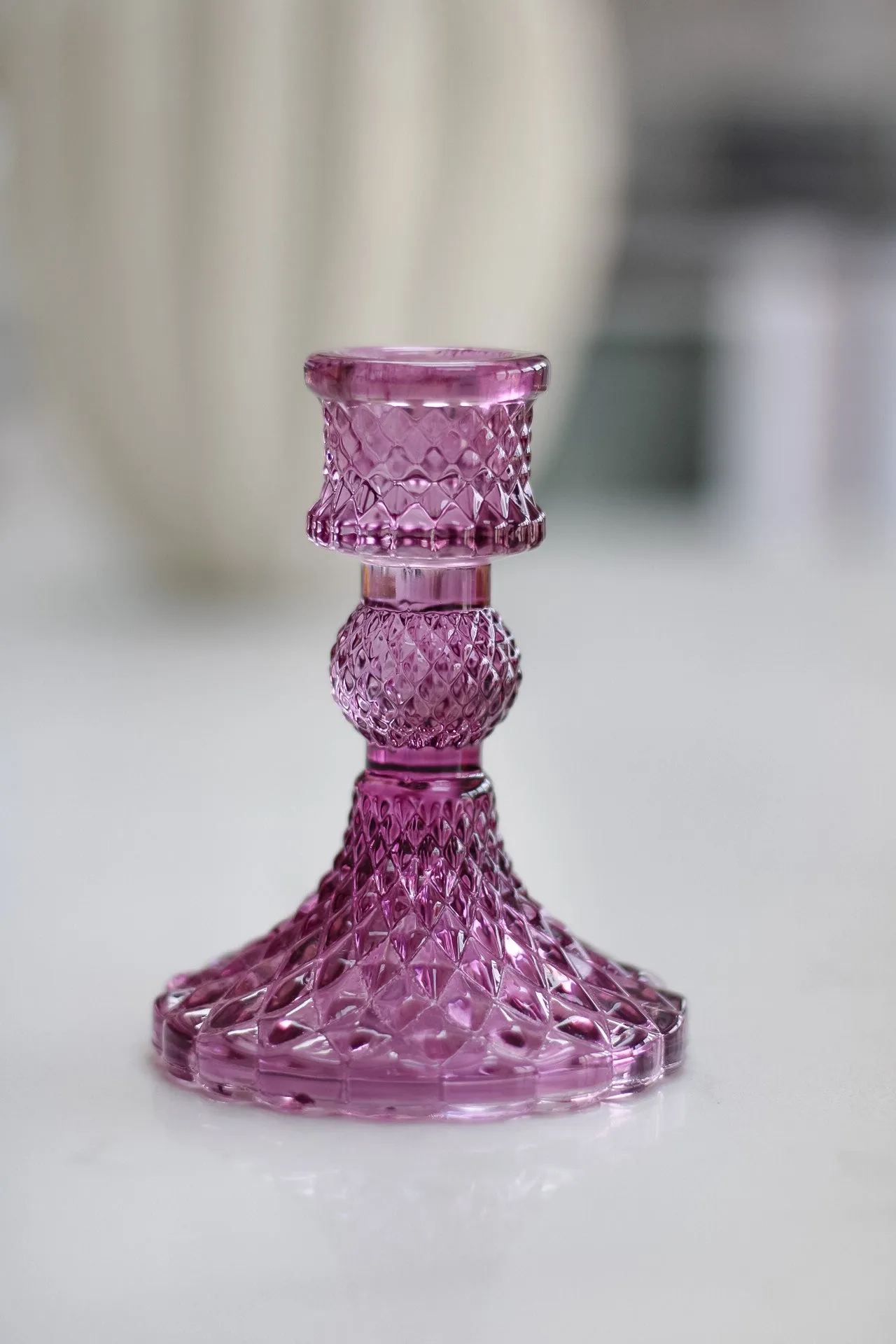 Indigo Short Textured Glass Candle Holder
