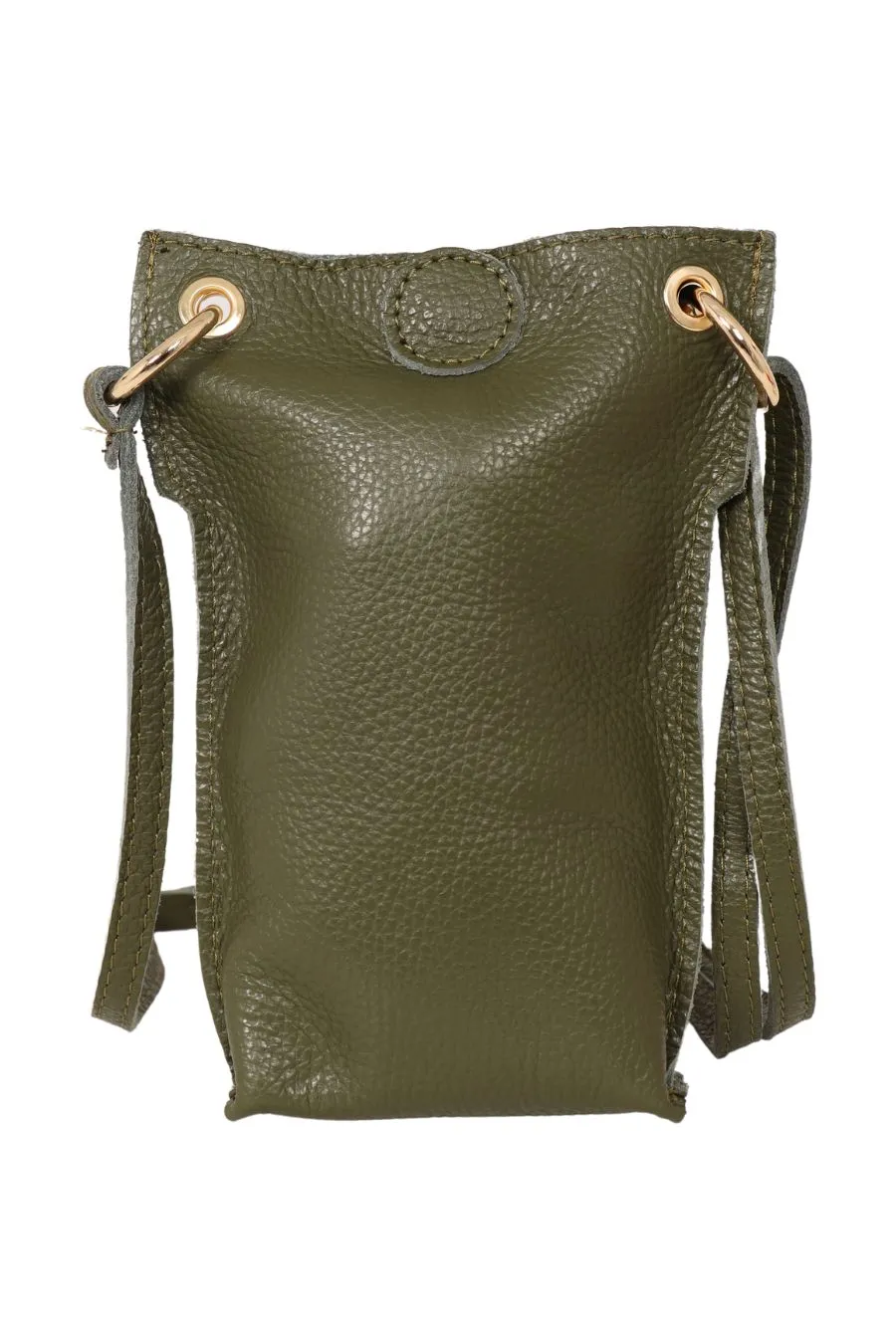 Khaki Italian Leather Crossbody Phone Pouch