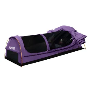 King Single Swag Camping Swags Canvas Dome Tent Hiking Mattress Purple