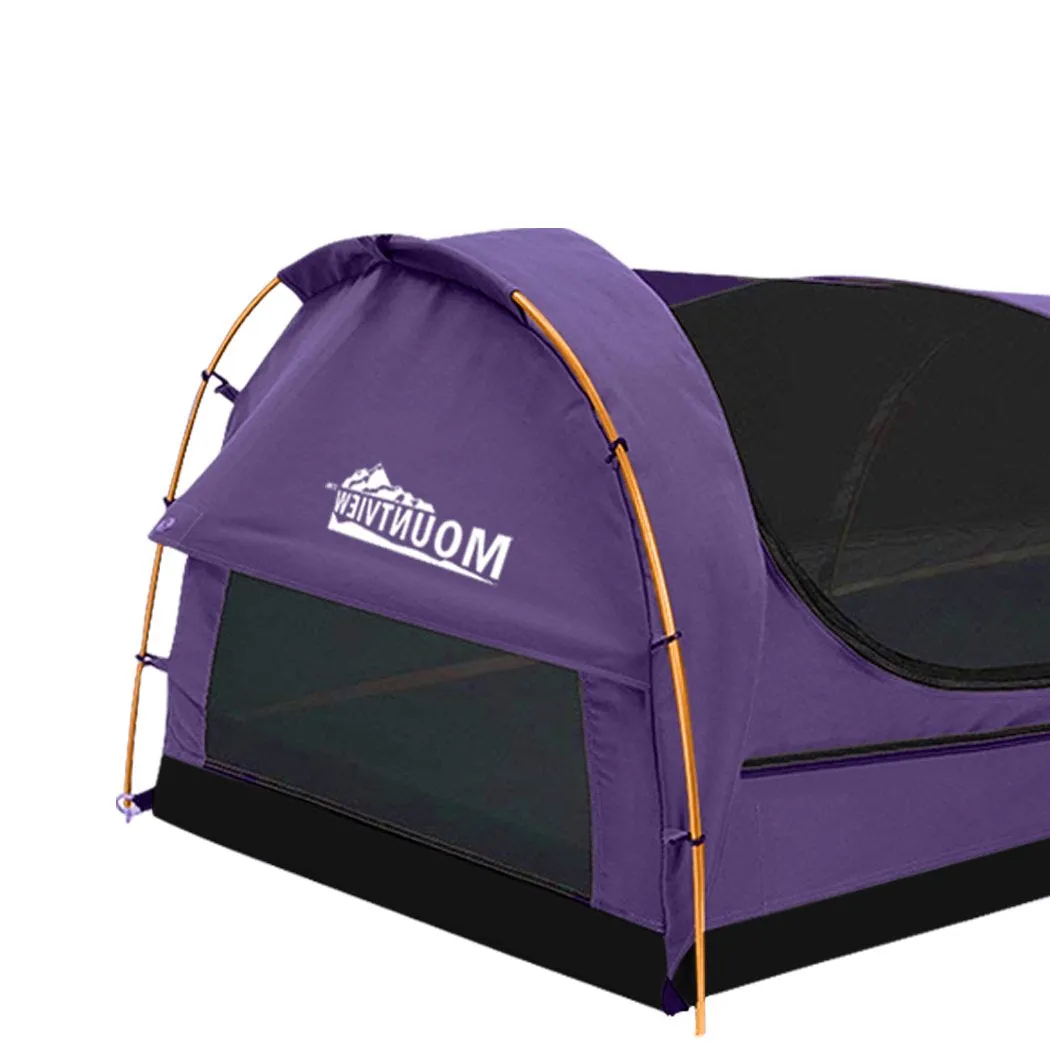 King Single Swag Camping Swags Canvas Dome Tent Hiking Mattress Purple