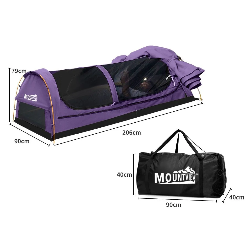 King Single Swag Camping Swags Canvas Dome Tent Hiking Mattress Purple
