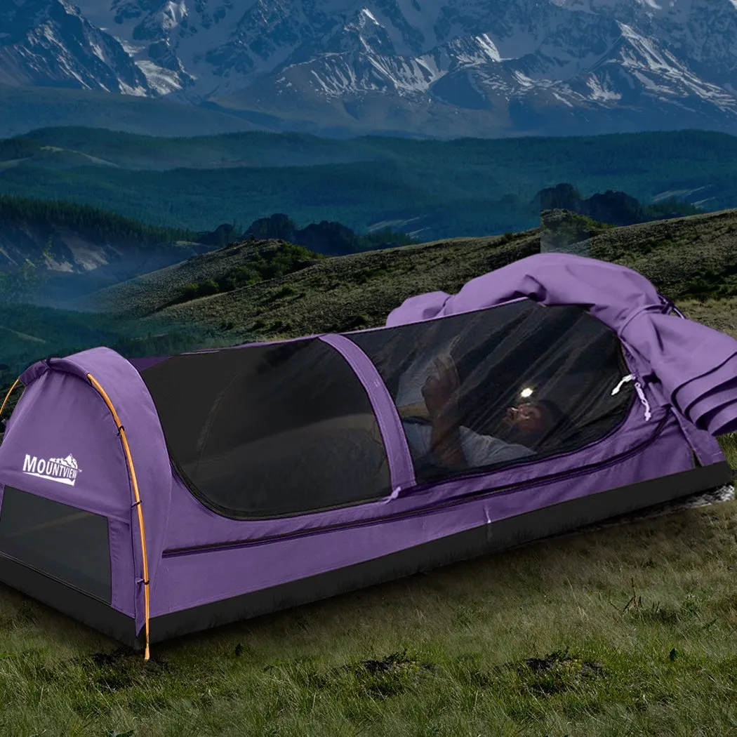 King Single Swag Camping Swags Canvas Dome Tent Hiking Mattress Purple