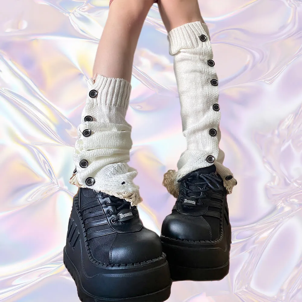 Lace Trim Button Knit Leg Warmers