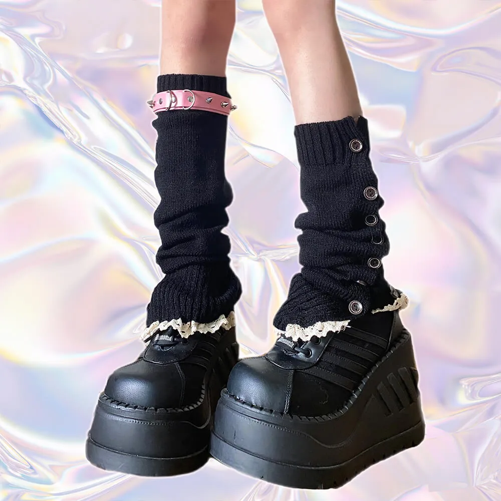 Lace Trim Button Knit Leg Warmers