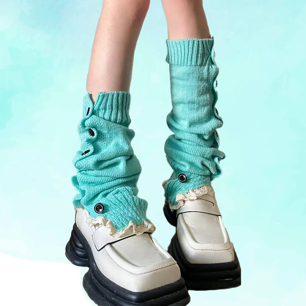 Lace Trim Button Knit Leg Warmers