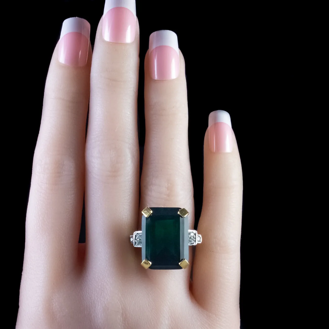 Large Green Paste Ring 18Ct Gold Silver