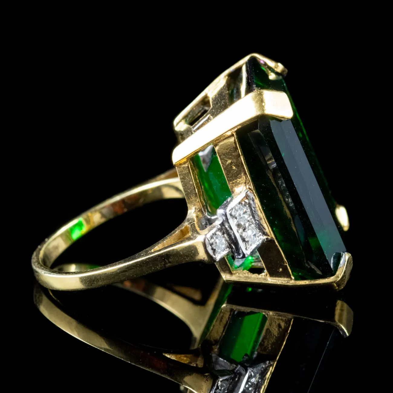 Large Green Paste Ring 18Ct Gold Silver