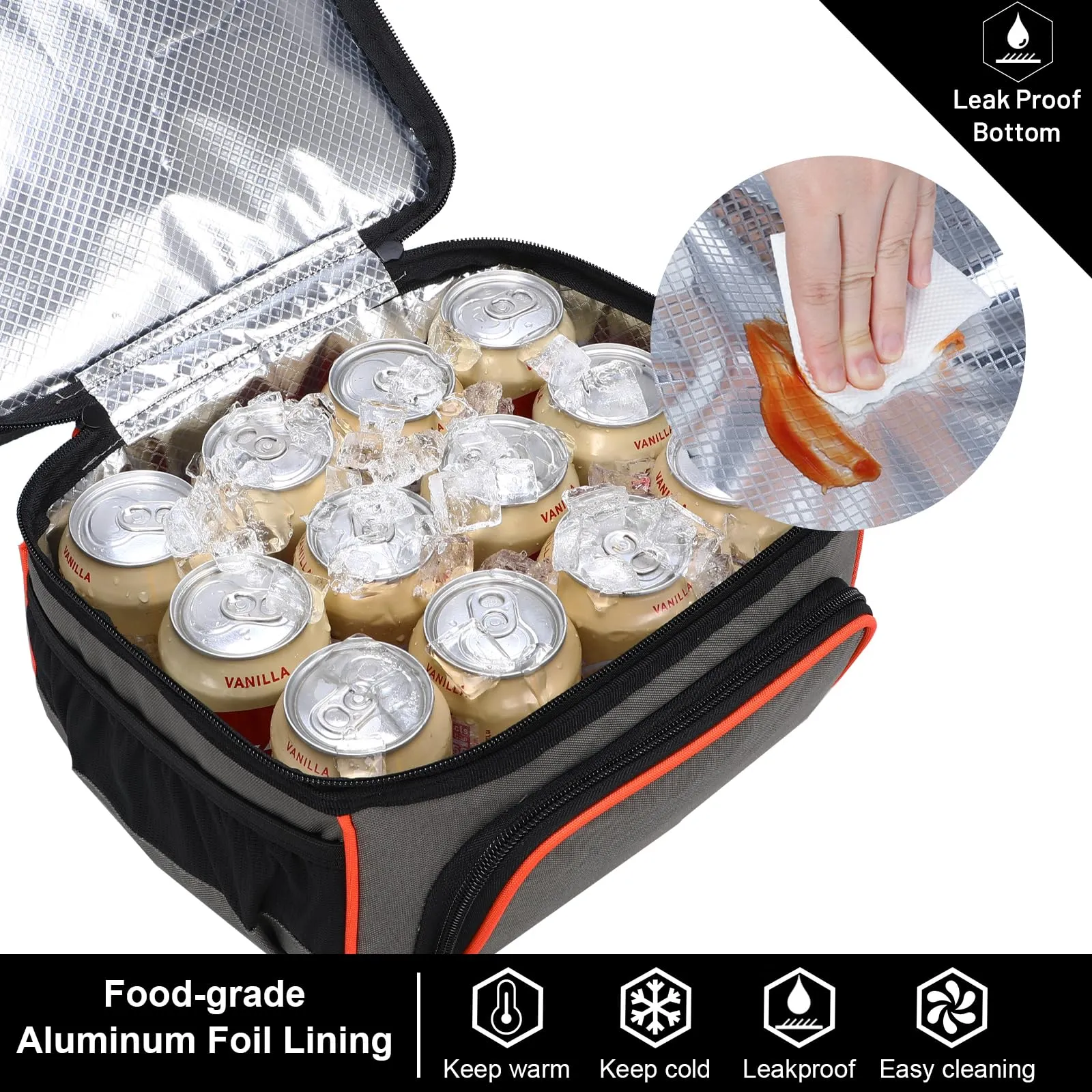 Large Insulated Lunch Bag Cooler Tote Dual Compartment