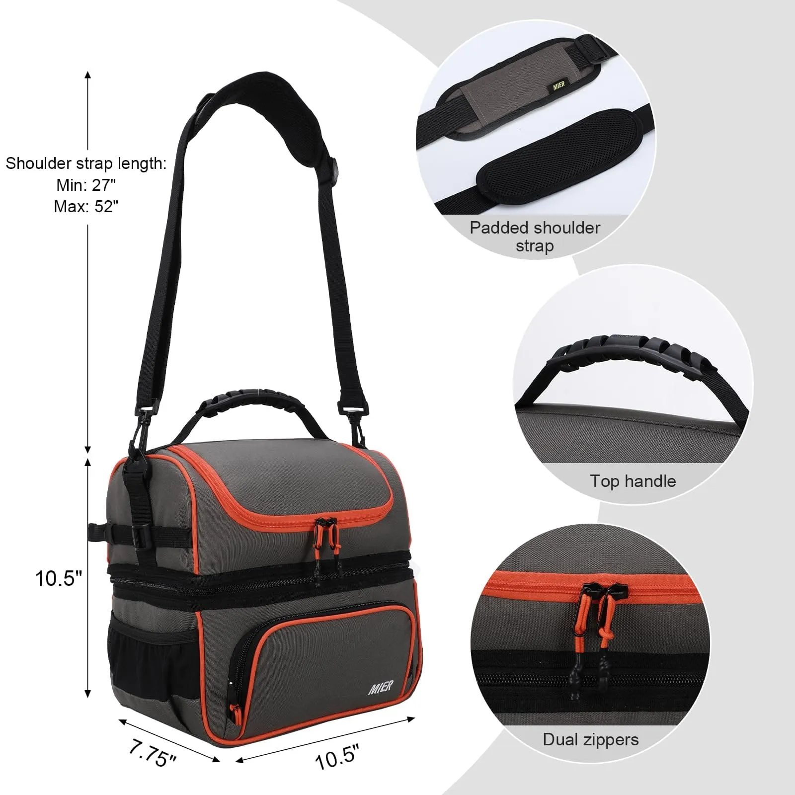 Large Insulated Lunch Bag Cooler Tote Dual Compartment