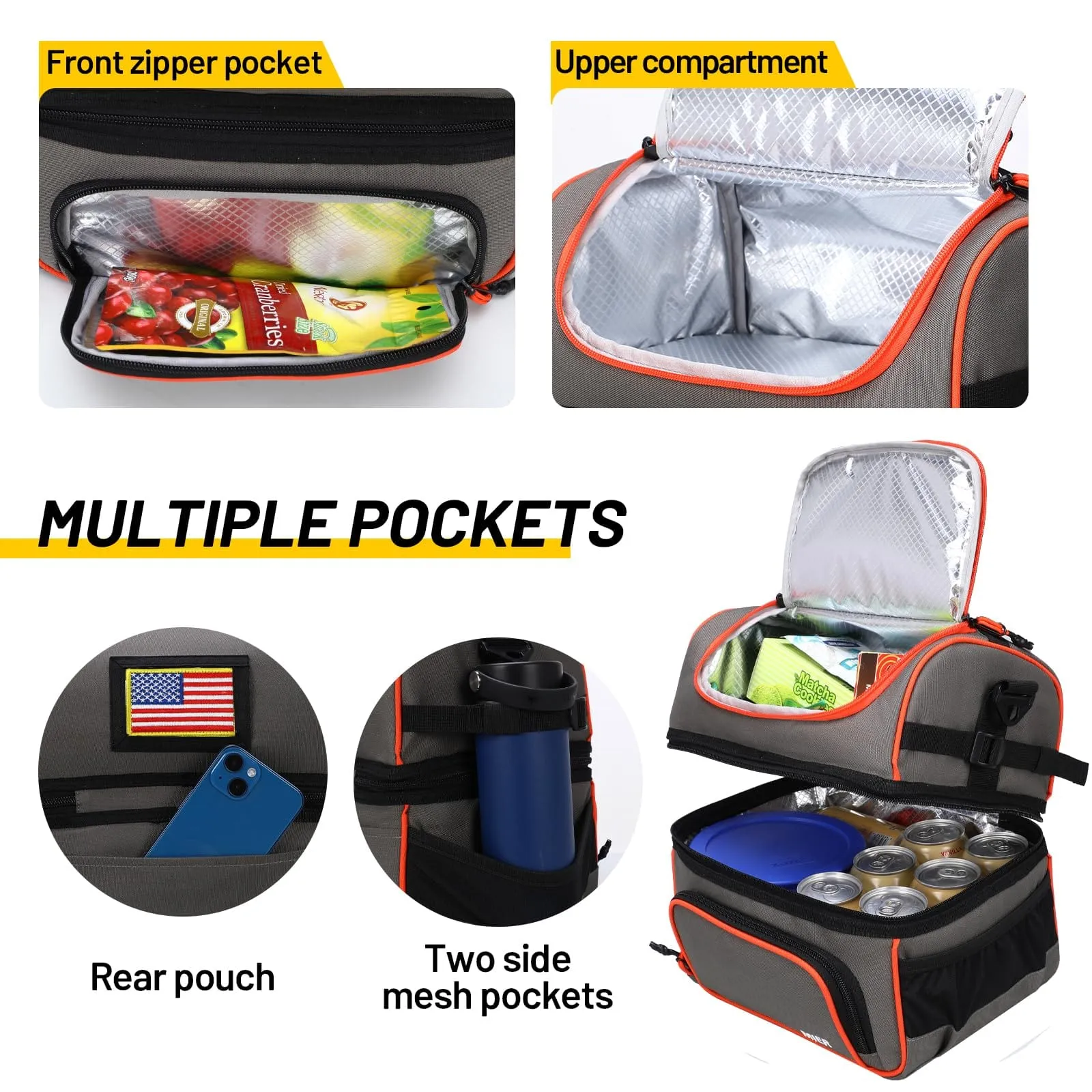 Large Insulated Lunch Bag Cooler Tote Dual Compartment