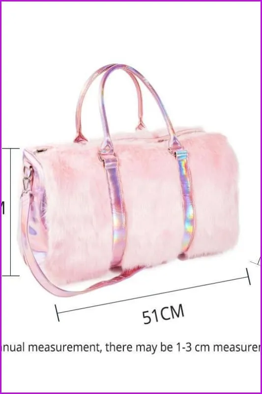 Large Tote Plush Pink Faux Fur Travel Bag F14188