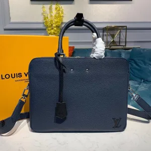 Louis Vuitton Armand Mens Briefcase 38cm Taurillon Clemence Leather Spring/Summer 2020 Collection M55228 Navy Blue