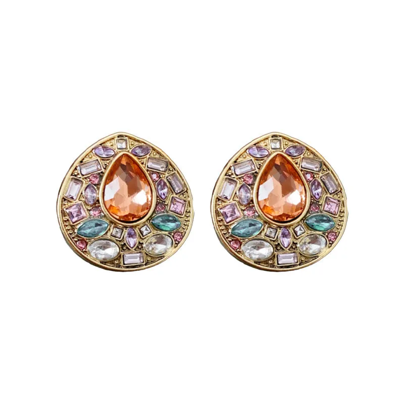 Luxurious Droplet Droplet Geometric Alloy Diamond Inlay Earrings