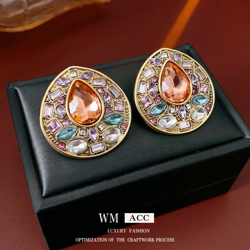 Luxurious Droplet Droplet Geometric Alloy Diamond Inlay Earrings