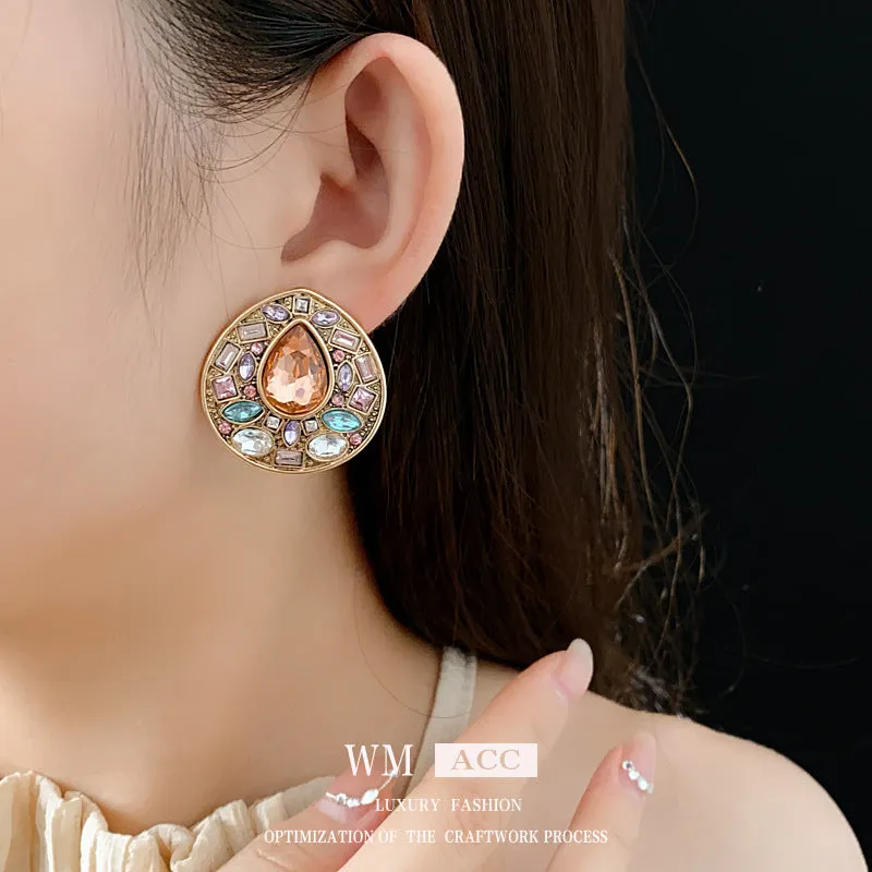 Luxurious Droplet Droplet Geometric Alloy Diamond Inlay Earrings