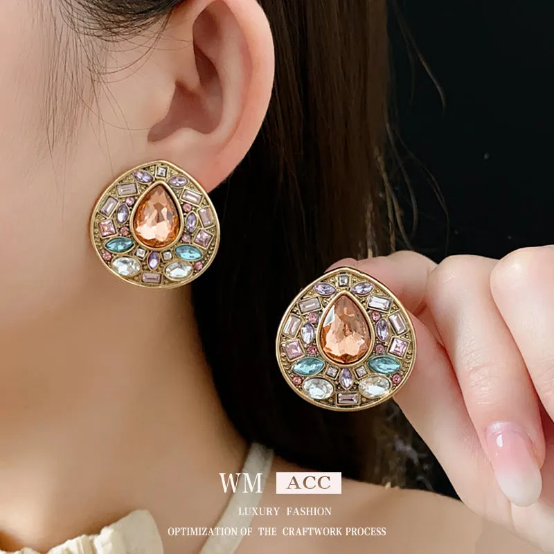 Luxurious Droplet Droplet Geometric Alloy Diamond Inlay Earrings