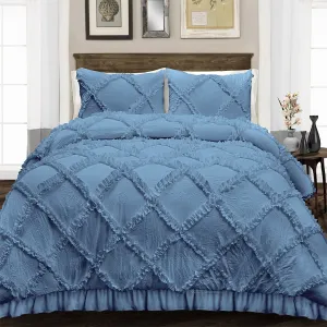 Luxurious Mediterranean Blue Diamond Ruffled Duvet Cover