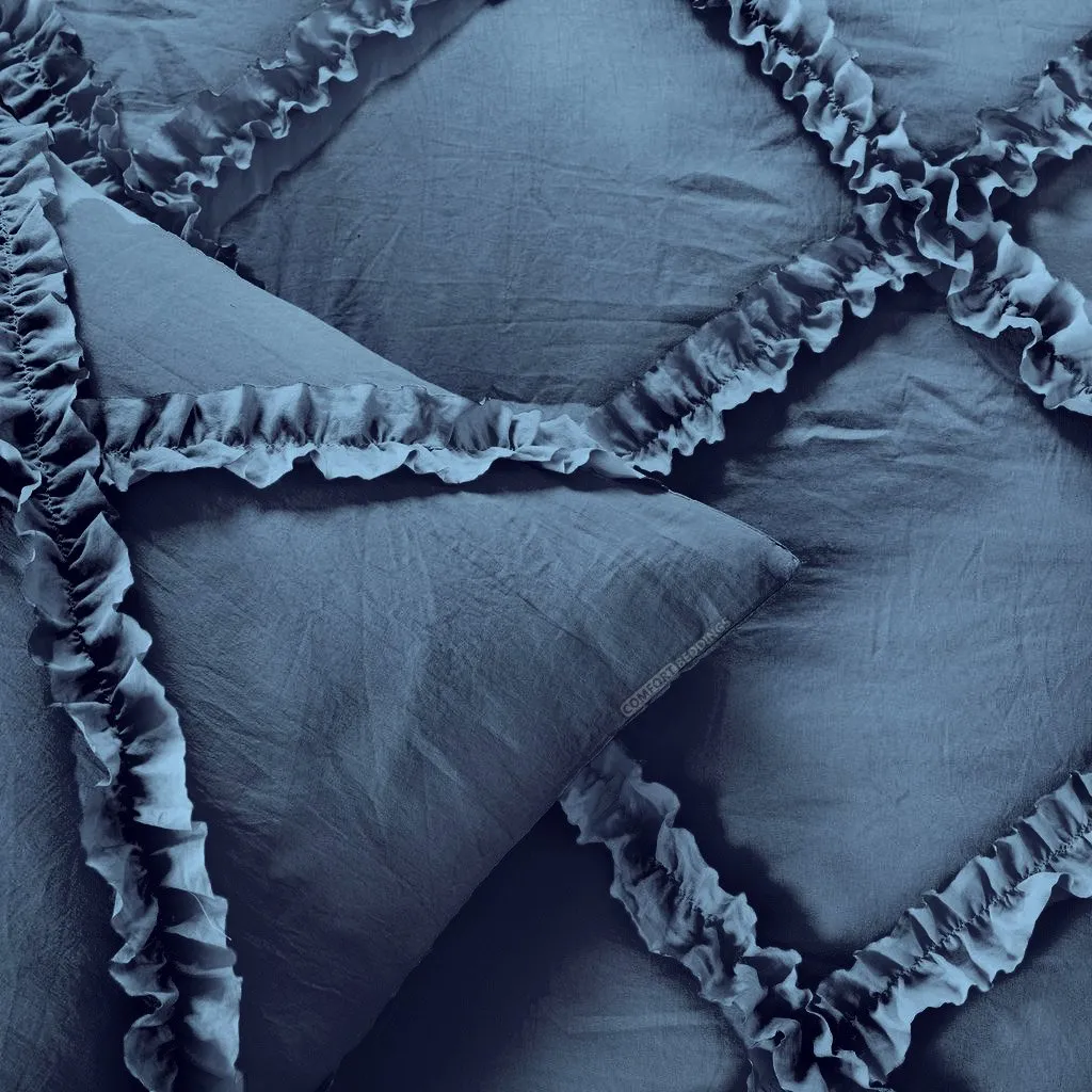 Luxurious Mediterranean Blue Diamond Ruffled Duvet Cover